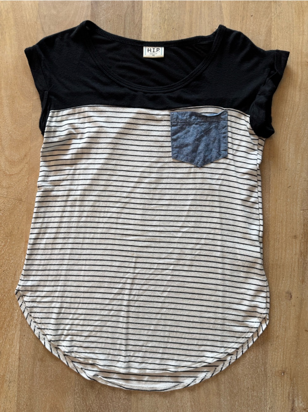 h.i.p. Black Tee with Teal Stitch Detail